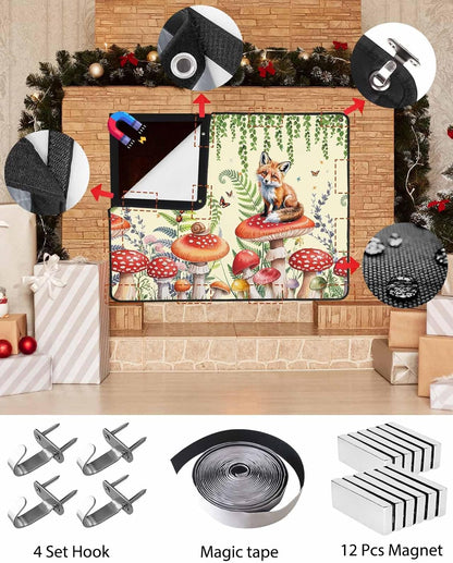 Magnetic Fireplace Cover Red Mushroom Fox Fireplace Screen Decorative Eucalyptus Leaves Butterfly Black Insulation Fireplaces Blocker Save Energy Fireplaces Draft Stopper Covers for Living Room 36x30