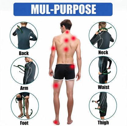 Ergonomic Deep Tissue Massager, Back Cane with 12 Massage Nodes for Neck, Back & Shoulder, Detachable Muscle Knot Relief Tool, Full Body Self Massage for Tension Relief (Green)