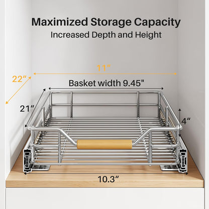 Pull out Cabinet Organizer, 15"W X 21"D, Heavy Duty Smooth Sliding Under Cabinet Shelves for Pots and Pans, Full-Extension Roll out Drawers, Slide out Organization for Home Kitchen Pantry