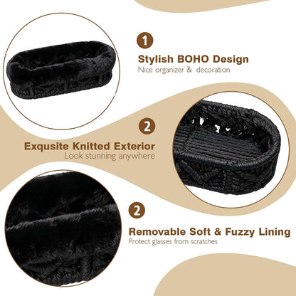 Plush Lined Eyeglass Holder Case for Nightstand | Anti-scratch Glasses Holder,Cotton Rope Eyeglass Stand Storage Organizer Tray for Office Desk