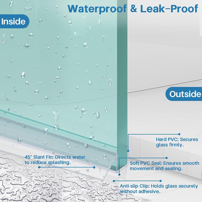 Shower Door Bottom Seal Strip, 2PCS Seal Strip, Ultra Clear PVC, 36" Length, Fits 6mm Thick Glass, Prevents Leaks, Easy Installation, No Adhesive Required (Ultra Clear, 36in for 1/4"(6mm) Door)