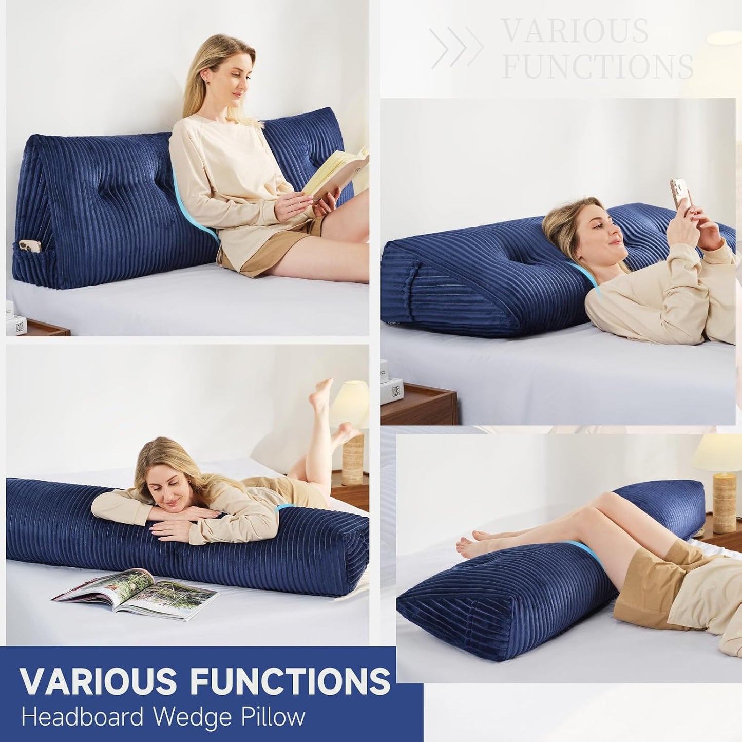 Z-hom Headboard Pillow, Wedge Backrest Cushion, Queen Size,NO Roll Pillow | Grey Triangular Backrest Cushion Equipped,NO Roll Pillow,Ideal for Reading,Sitting Up in Bed&Filling Headboard Gaps