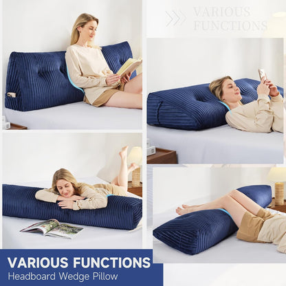 Z-hom Headboard Pillow, Wedge Backrest Cushion, Queen Size,NO Roll Pillow | Grey Triangular Backrest Cushion Equipped,NO Roll Pillow,Ideal for Reading,Sitting Up in Bed&Filling Headboard Gaps