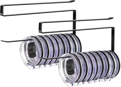 Tumbler Lid Organizer, Versatile Tumbler Lid Storage Holds 10 Lids, Black | Space Saving Cup Lid Organizers Inside Cabinet Tumbler Lid Hook for Kitchen Organizer and Storage, Paper Towel Rack Hanger