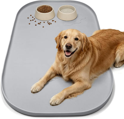 SMILOOL Waterproof Silicone Pet Food Mat with Raised Edge for Dog & Cat | 19" x 12" Non-Slip Pet Feeding Mats with Lip for Food & Water Bowl, Food Grade, Easy Cleaning, Black