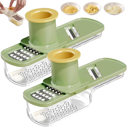 Garlic Slicer Super Thin, Garlic Slicer and Grater, 2026 Mini Multifunctional Garlic Grinder & Mandoline Slicer, Multi-Functional Veggie Shredder Ginger Vegetable Cutter with Container (Green*1 Pc)