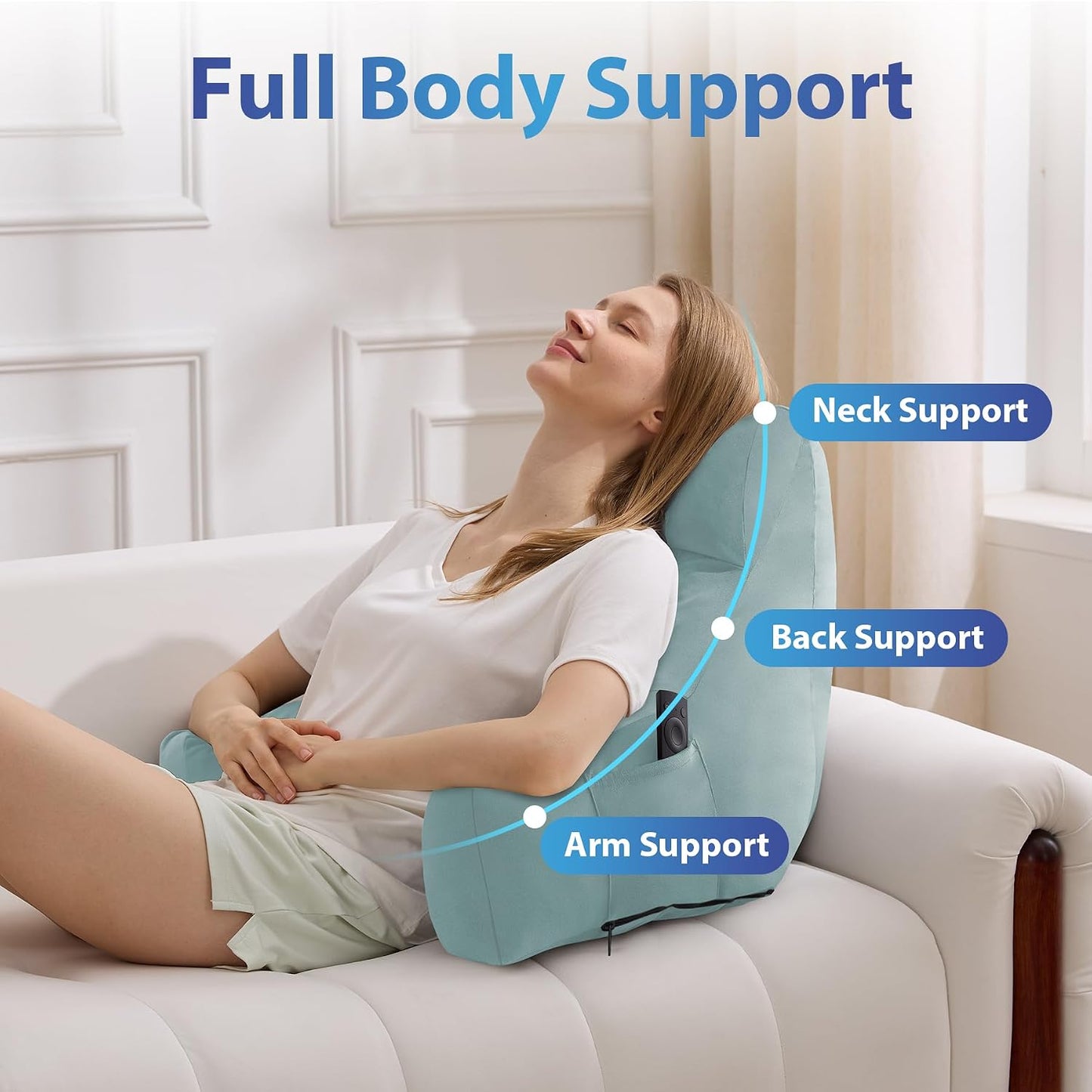 IPYNBAP Back Pillow for Bed Sitting up, Reading Pillow for Sitting in Bed Adult, Back Support Pillow, Memory Foam Sit up Lounge Backrest Pillow with Arms for TV, Couch, Chair, Dorm, 18 Inch, Grey