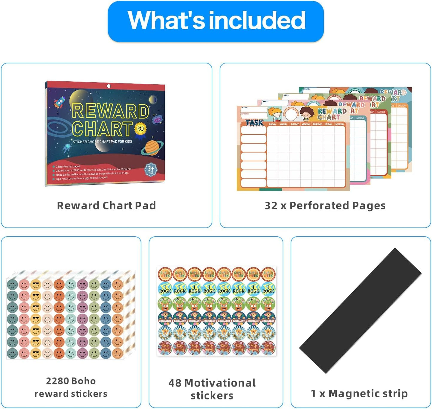 ANSTROUT Boho 32 Chore Charts Behavior Reward Chart System,Sticker Chore Chart Pad for Students with 2328 Stickers, 12.2" x 9.8" Magnetic Reward Chart to Develop Responsibility & Good Habits.