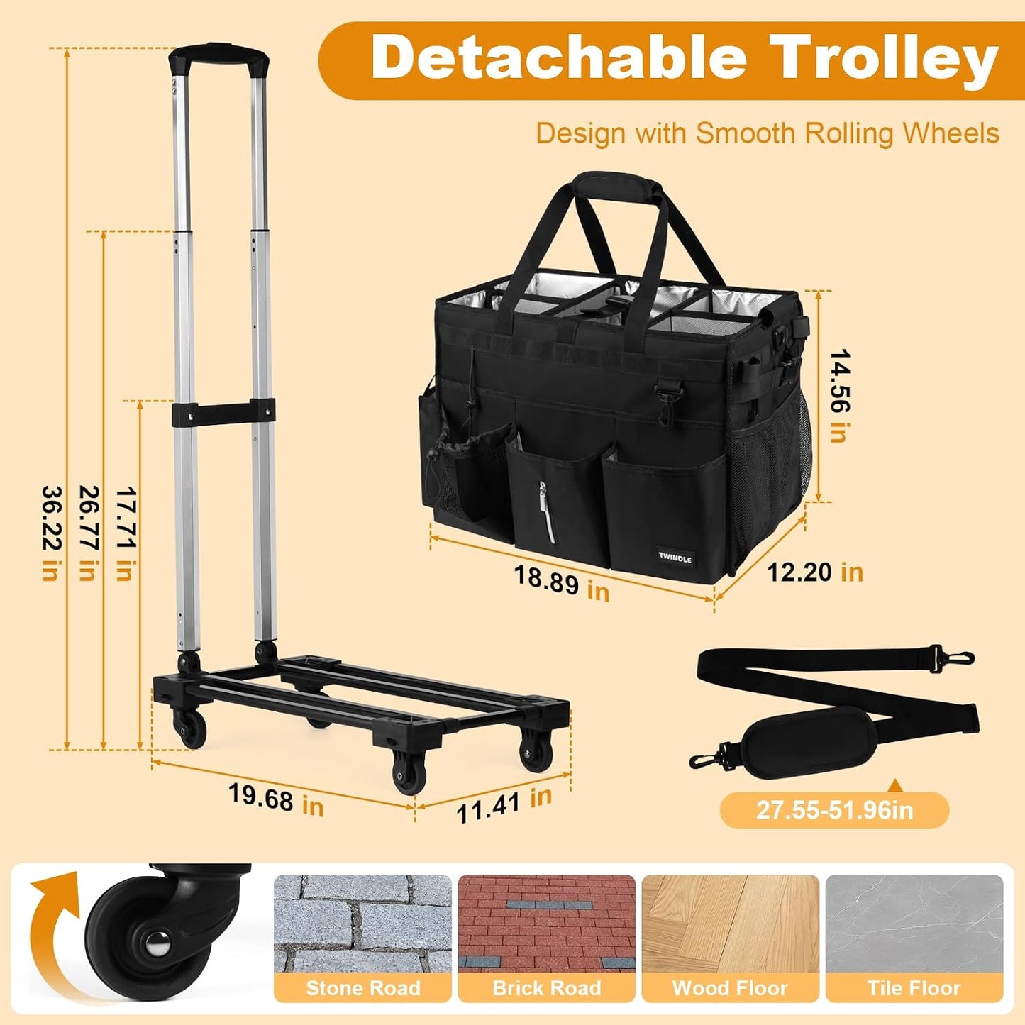 Extra Large Cleaning Caddy Bag with Built-In Support Board, Cleaning Tote Organizer with Removable Divider, Supply Carryall with Adjustable Shoulder Strap and Waist Belt for Cleaners & Housekeeper