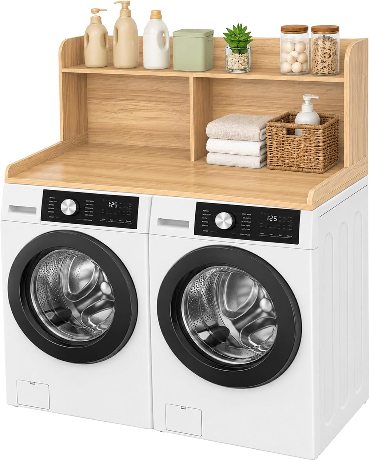 Royxen Washer Dryer Countertop with Extra Tall Shelf, 19" Height Washer and Dryer Topper, Laundry Countertop with Non-Slip Pads, Universal Fit for Laundry Room Organization, Walnut