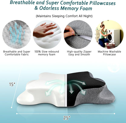 CHxxy Memory Foam Pillows, Cervical Pillow for Neck & Shoulder Pain Relief | Ergonomic Contour Bed Pillow, Soft for Side Sleep Stomach Sleeping and Back Sleeper-Queen Size&Grey