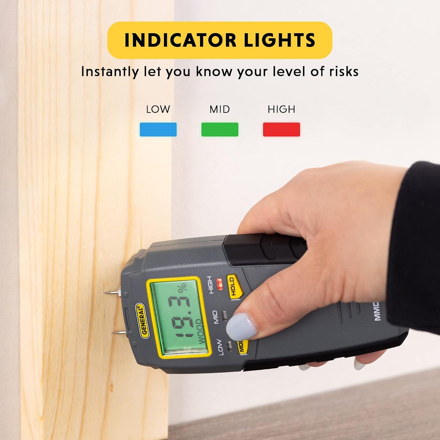 General Tools MMD4E Moisture Meter for Wood, Walls & Water Leak Detection | Pinless wood moisture meter for drywall & walls. Detects mold & humidity. Water leak detector for home moisture testing.