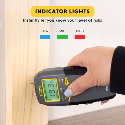General Tools MMD4E Moisture Meter for Wood, Walls & Water Leak Detection | Pinless wood moisture meter for drywall & walls. Detects mold & humidity. Water leak detector for home moisture testing.