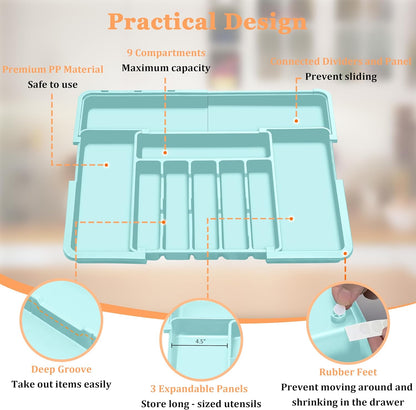 Large Silverware Drawer Organizer Expandable Kitchen Utensil Organizer BPA Free Flatware Cutlery Holder Tray Adjustable Plastic Drawer Divider Storage for Forks Knives 6-9 Slots White