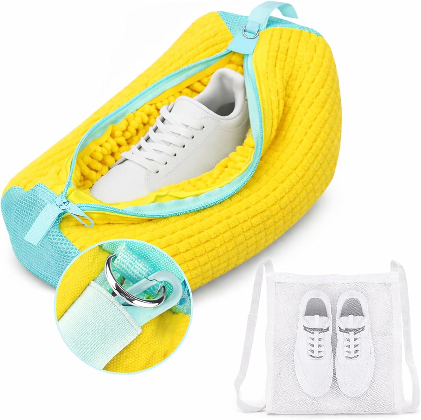 Shoe Washing Machine Bag, Shoe Laundry Bag for Washer and Dryer | 2 Pack Shoe Cleaning Bag for Sneakers & Tennis Shoes, XXL Size, Shoe Protection, Dry Bags, Zipper Hook, Travel & Dorm Storage
