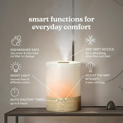 Homedics Cool Mist Ultrasonic Humidifier, 8-Colors Night Light