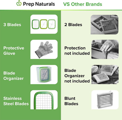 Prep Naturals Medium Stainless Steel French Fry Cutter | Manual French Fry & Potato Cutter - Stainless Steel Blades, Chop Box & Safety Glove Included (3-in-1)