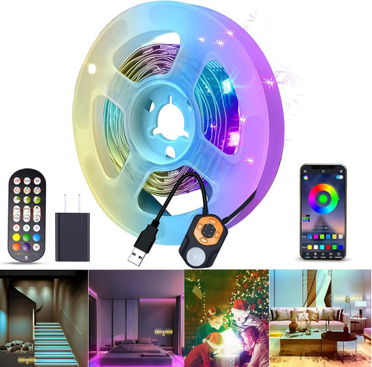 LED Strip Light Motion Sensor Under Bed Lights 9.84FT RGB,Remote/APP Control,Dimmable,Music Sync,Auto-Off Timer,Motion Activated Led TV Night Light for Bed Stair Cabinet Party Computer Desk