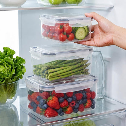 3-Pack BPA-Free Food Storage Containers with Lids & Removable Strainer – Airtight Fridge Organizer & Fresh Produce Keeper for Fruits, Vegetables & Meat, Dishwasher & Freezer Safe (0.85L, 1.75L, 3.3L)