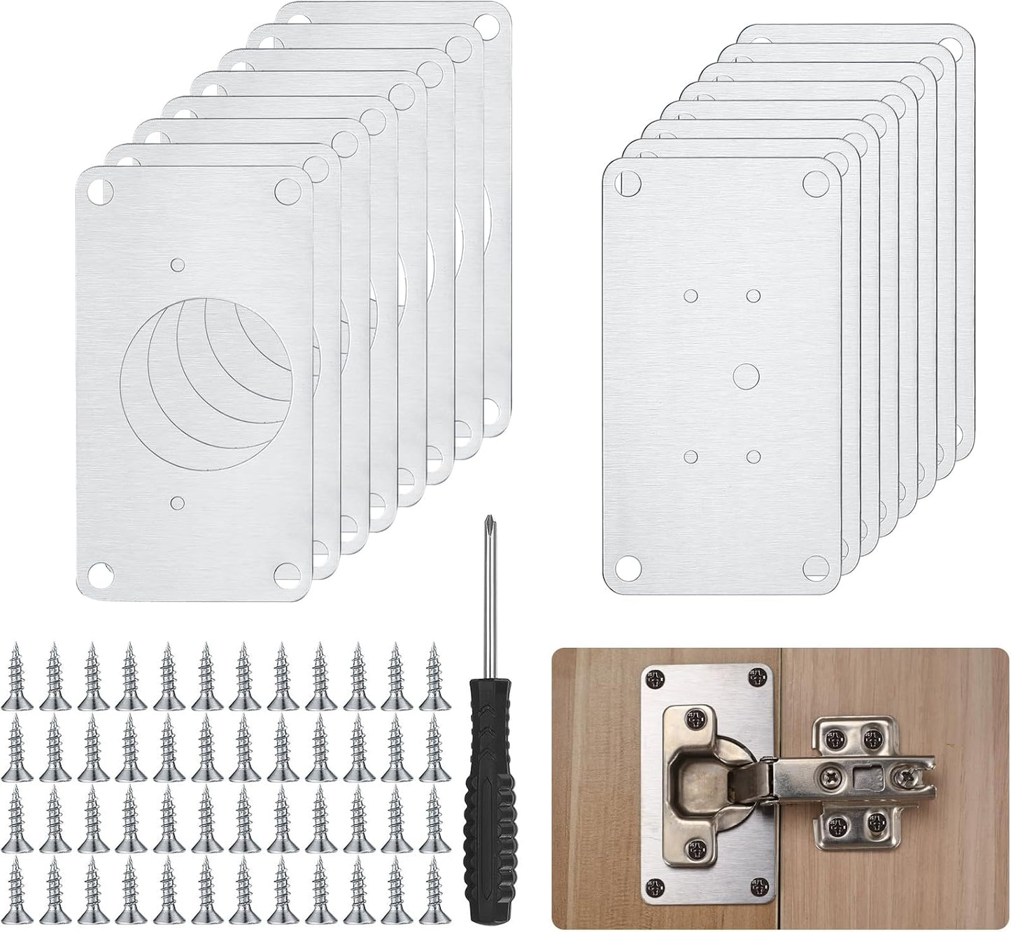 16 Pcs Cabinet Hinges Repair Plates, Cabinet Doors Hinge Repair Kit | cabinet hinge repair plate kit,Stainless Steel Furniture Cabinet Drawer Window Repair Plates with Screwdriver