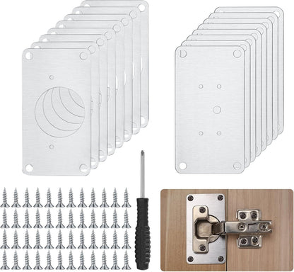16 Pcs Cabinet Hinges Repair Plates, Cabinet Doors Hinge Repair Kit | cabinet hinge repair plate kit,Stainless Steel Furniture Cabinet Drawer Window Repair Plates with Screwdriver