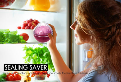 Onion Tomato Keeper for Refrigerator, Reusable, Dishwasher-safe | 2 Pack Food-shape Storage Saver Container for Leftover Vegetables, Clear Lid Easy Clean