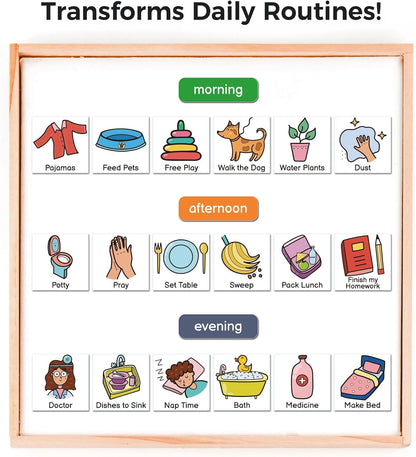 Magnetic Visual Schedule for Kids | Daily Routine & Chore Chart with 100+ Picture Magnets for Toddlers, Autism & ADHD, for Home Use, Morning and Bedtime Routines