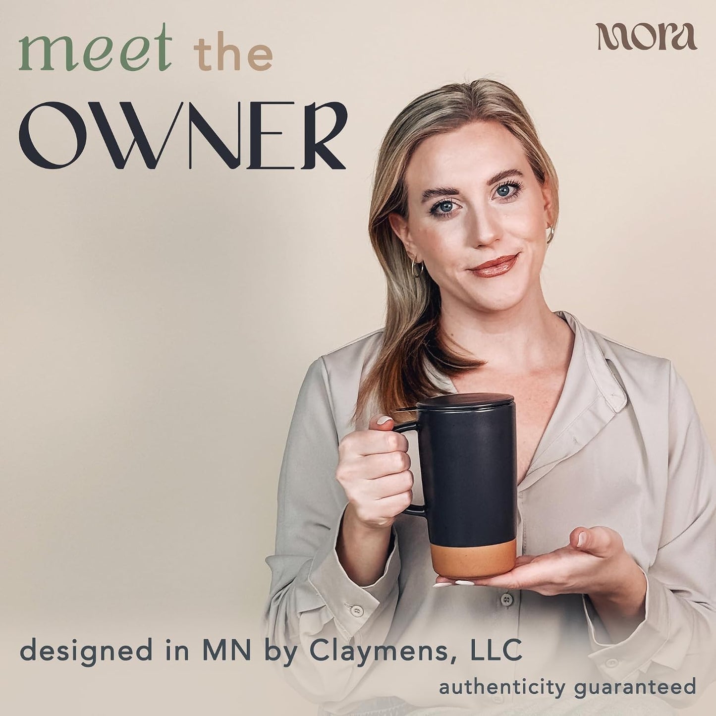 Mora Ceramics Large Tea Mug with Loose Leaf Infuser and Ceramic Lid, 18 oz, Portable, Microwave and Dishwasher Safe, Tall Coffee Cup - Rustic Matte Ceramic Glaze, Modern Herbal Tea Strainer, Olive