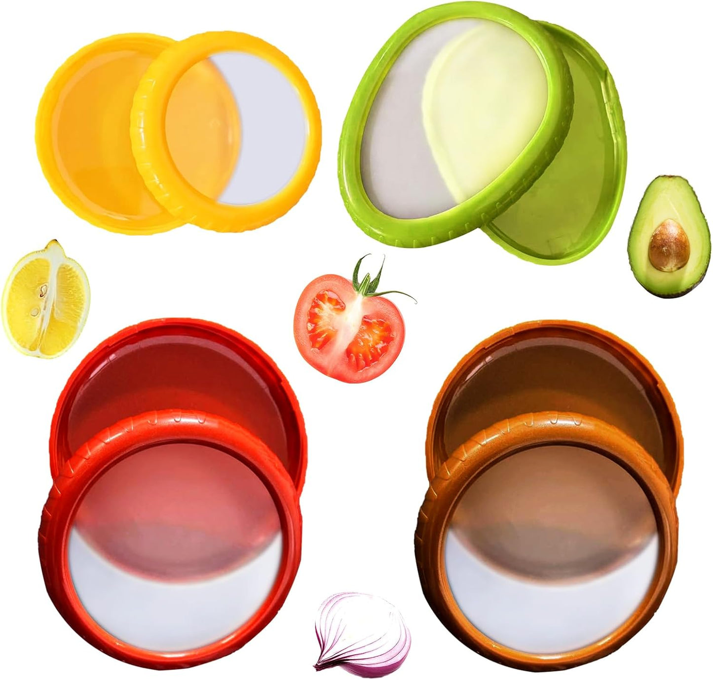 4Pcs Avocado Saver and Onion Containers, Reusable Fridge Produce Holders | Silicone Fresh Produce Holder, Avocado Keeper, BPA-Free Veggie Saver for Garlic, Tomato, Lemons, Potato & Fresh Produce