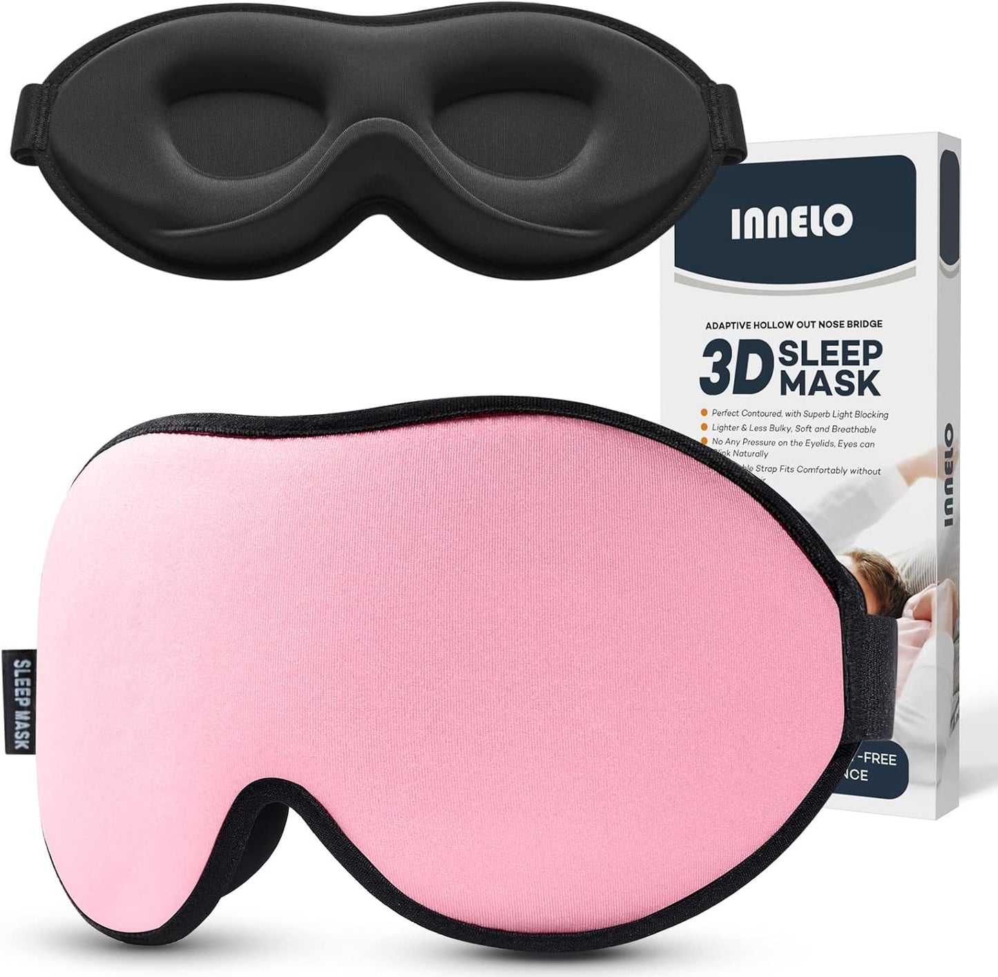 INNELO 3D Contoured Sleep Mask for Side Sleepers, 100% Light Blocking Sleeping Mask for Men & Women, Soft, No Pressure on Eyes, Airplane Blindfold for Travel, Night Eye Cover for Nap, Yoga, Grey