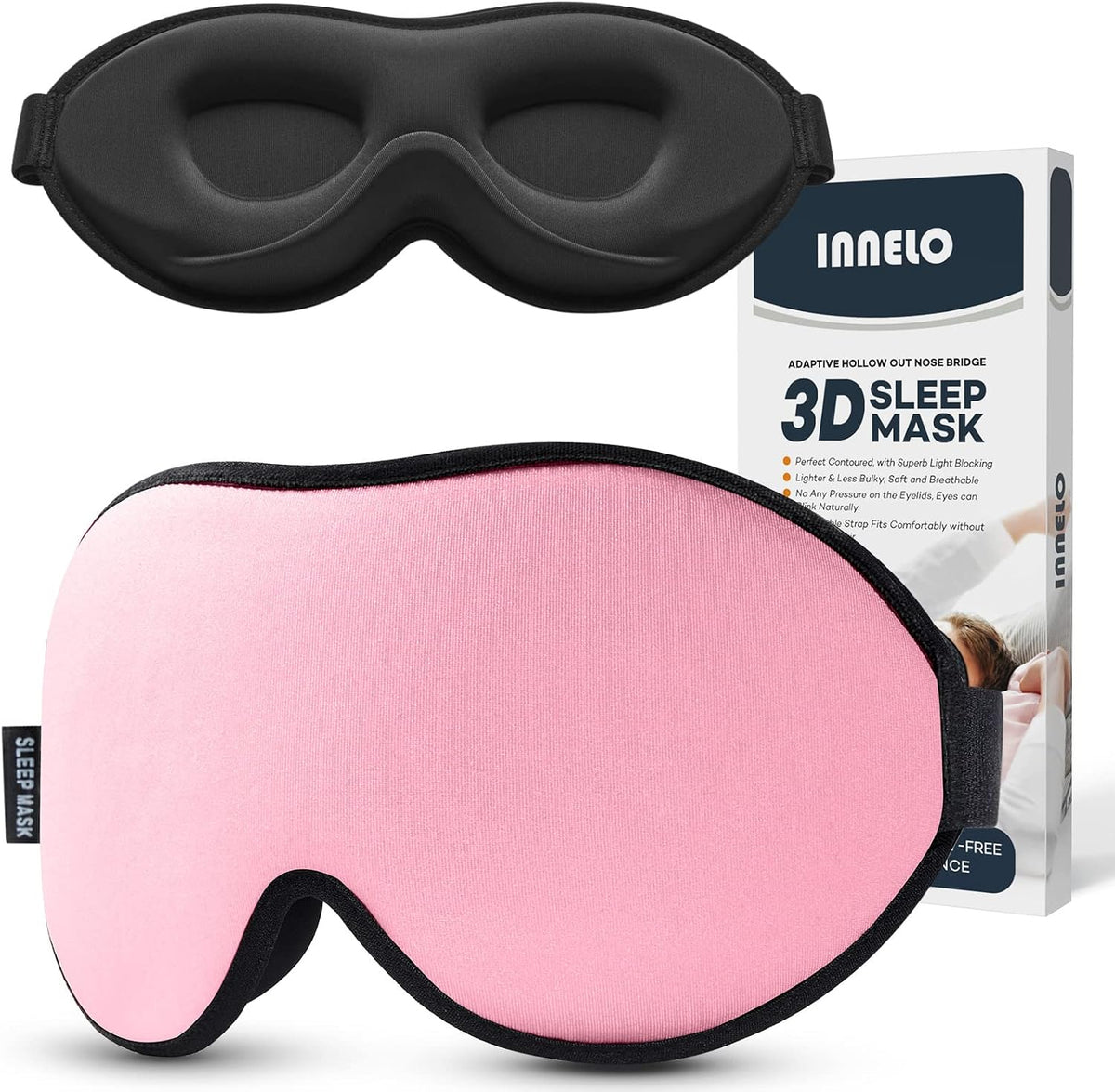 INNELO Sleep Mask for Side Sleeper, 3D Zero-Pressure, 100% Blackout, Nap