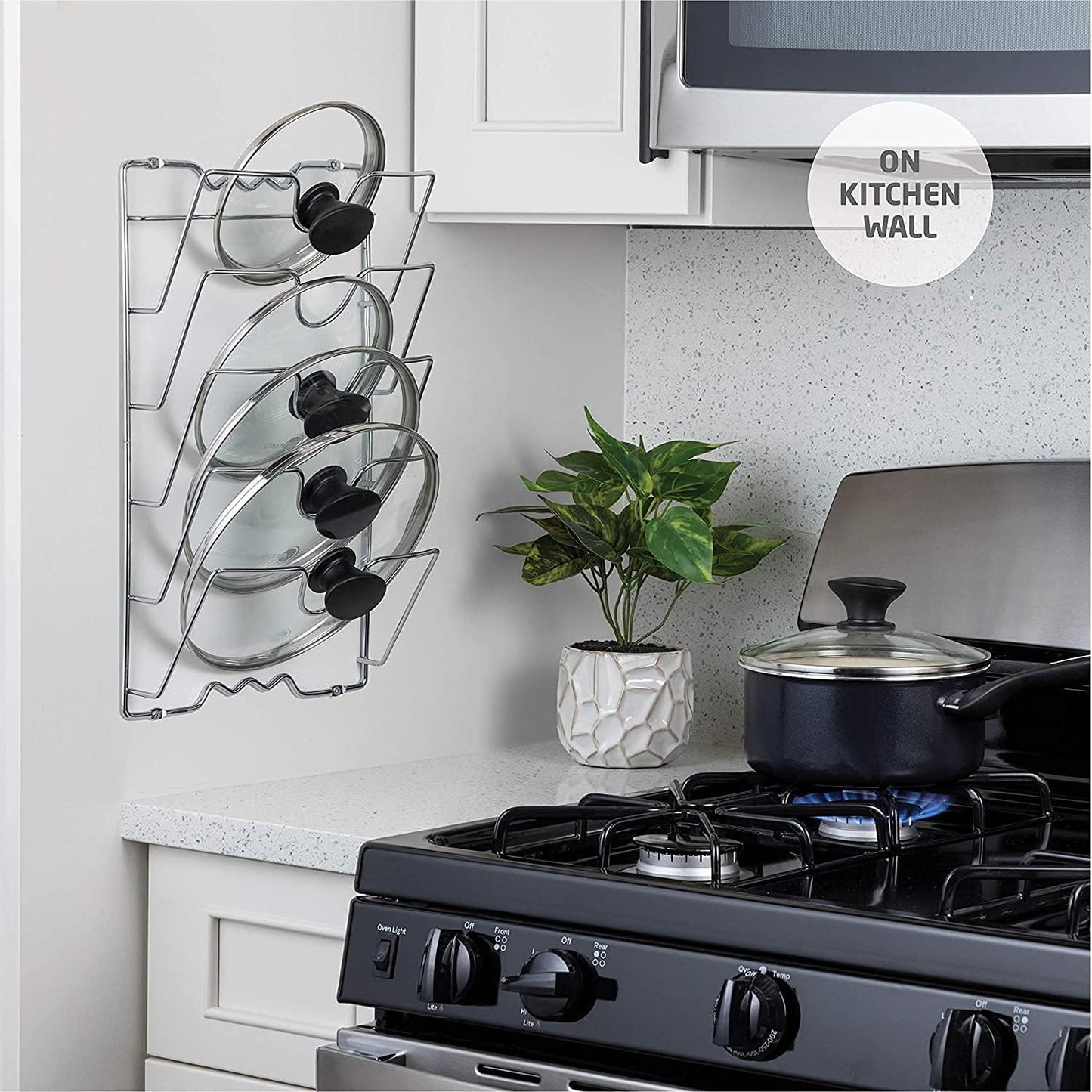 5-Tier Wall-Mount Pot Lid Rack for Kitchen – Pan Lid Organizer, Cabinet Door Storage Rack, Cookware Holder for Pots, Lids, Bakeware & Kitchen Utensils (USA)