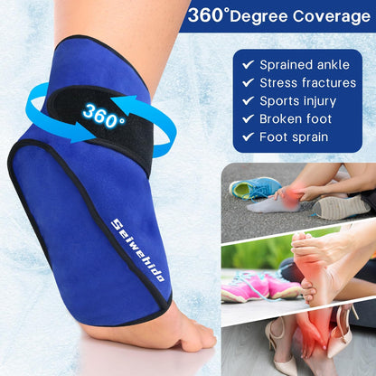 Ankle Ice Pack Wrap for Heel Swelling Pain Relief Reusable Gel Hot Cold Compress for Achilles Tendonitis Plantar Fasciitis, Post-Surgery, Sports Injury(1pcs,Blue)
