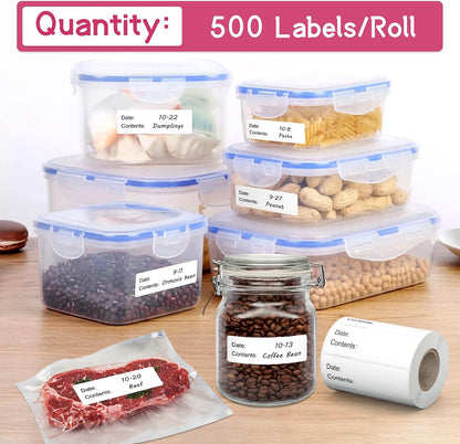 1" x 3" Removable Freezer Labels for Food Containers, 1 Roll of 500 | Easy to Peel off, Waterproof, Oil & Tear Resistant, Leaves No Residue for Freezer Bags/Jars, Kitchen Food Storage, Meal Prep