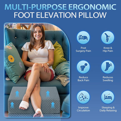 Wellsin 2 Height Adjustable Wedge Leg Pillow for Elevation, Memory Foam Leg Elevation Pillows for Swelling with 3 Handles and Washable Cover