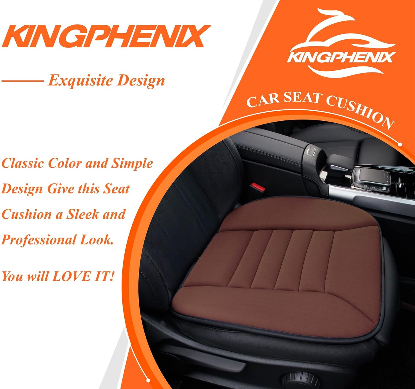 kingphenix Memory Foam Car Seat Cushion for Driver and Office Chair Comfort | 1.2-Inch-Thick Memory Foam Seat Pad, Soft, Breathable Fabric, Non-Slip Silicone Bottom for Long Drives and Office Use, Black