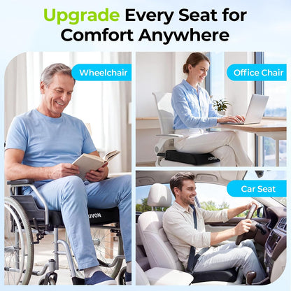 AUVON Gel Wheelchair Seat Cushion with Waterproof Cover, Anti-Sore & Ulcer | Ergonomic Chair Cushion with U-Cutout for Tailbone, Back Pain Relief, Memory Foam Cushion for Office, Anti-Slip, Buckle Strap