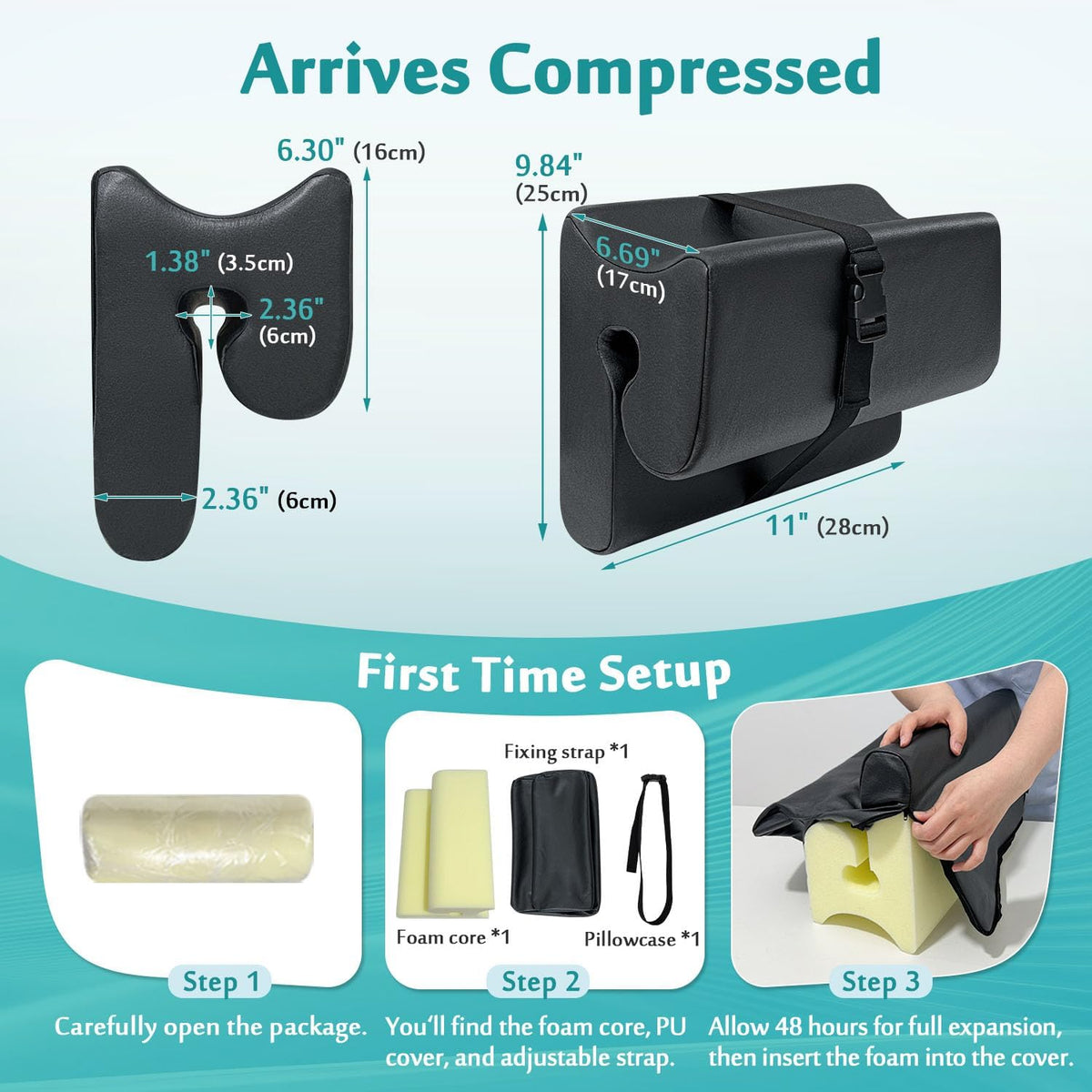 AOSSA Wheelchair Armrest Pad with Lateral Support, Arm Trough Cushion for Wheelchair Attachment, Ergonomic Arm Rest Elbow Pillow for Torso Side Leaning, Foam Arm Platform for Elderly (11")