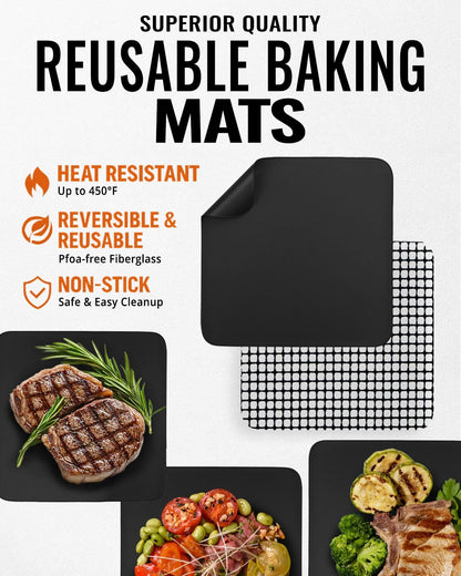 Air Fryer Liners Set of 3 with Silicone Mat, Heat Resistant Mats for Air Fryer Compatible with Dreo, Dash, Philips, Emeril Lagasse + more, Air Fryer Liners Replacement Reusable Mats