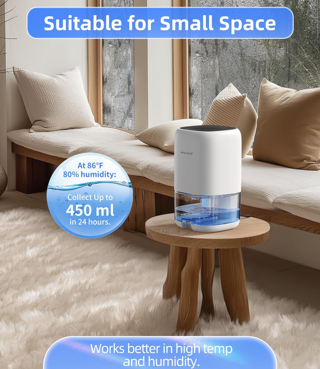 35 OZ Dehumidifier for Bedroom RV, Quiet with Auto Shut Off, Gold | 280 Sq.Ft Small Dehumidifiers for Home Bathroom Closet, 7 Color Light, 28dB Ultra Quiet, 35OZ Water Tank