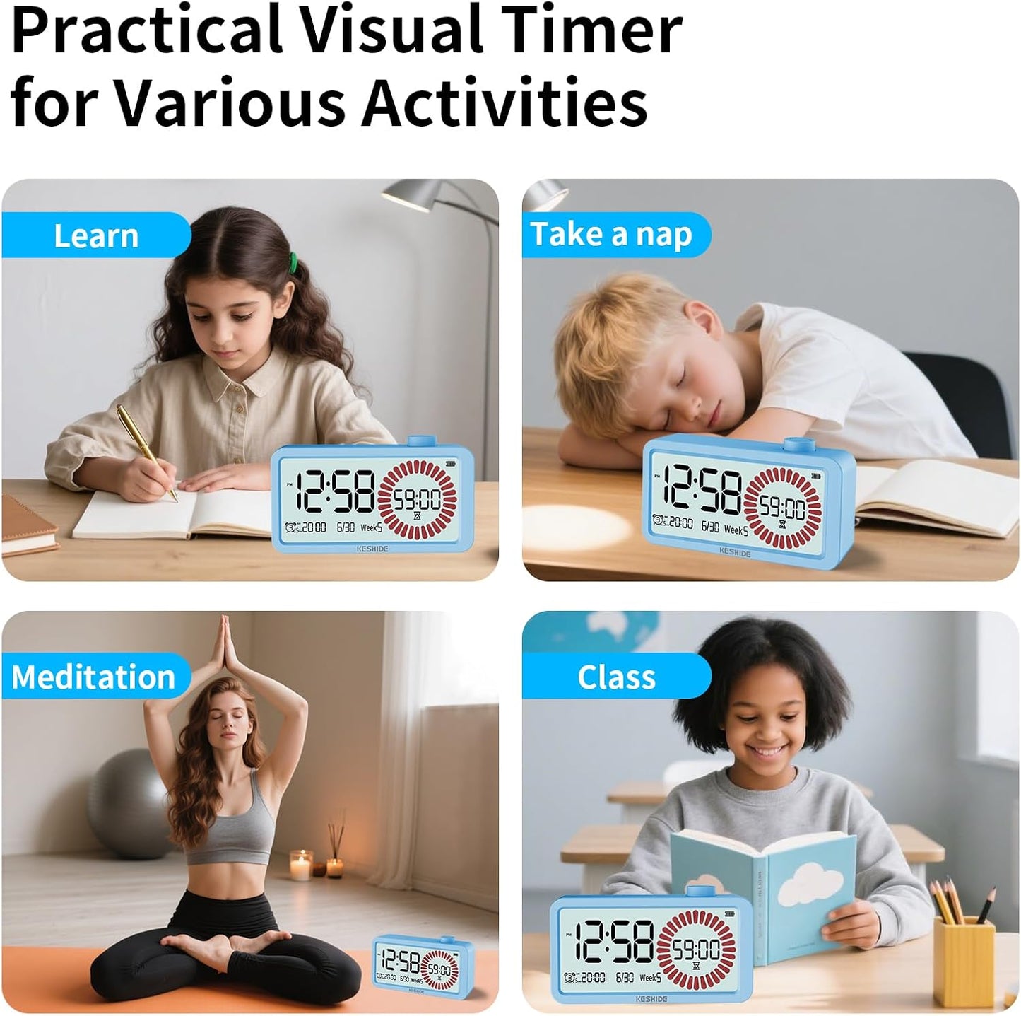 Visual Timer for Kids and Adults with Alarm Clock,LCD Digital 60-Minute Countdown Timer Time Management Tool for Home, School, or Work