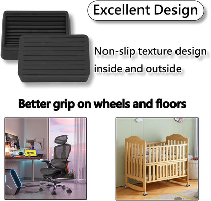Jayen Bed Wheel Stoppers, 4 Pack Rubber Caster Stoppers, Brown | Dual-Sided Anti-Slip Texture Keeps Furniture Securely in Place While Protecting Hardwood, Tile, and Other Floors