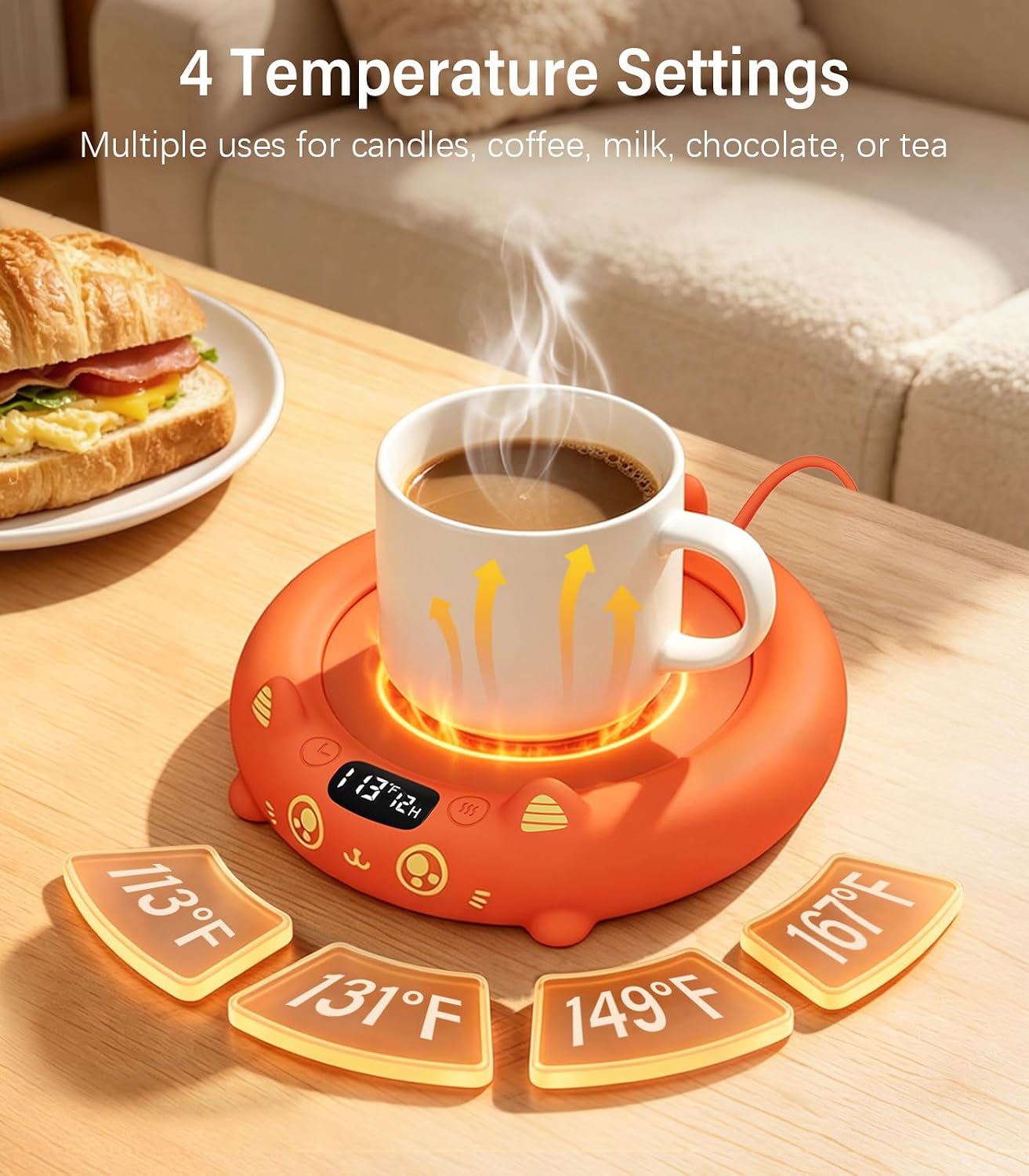 Supsonic Coffee Mug Warmer, Cup Warmer for Desk with 4 Temp Settings | Fast heating beverage, 2-12h Auto shut-off, Constant temperature, Smart gift for women men, Works with tea, milk, candle