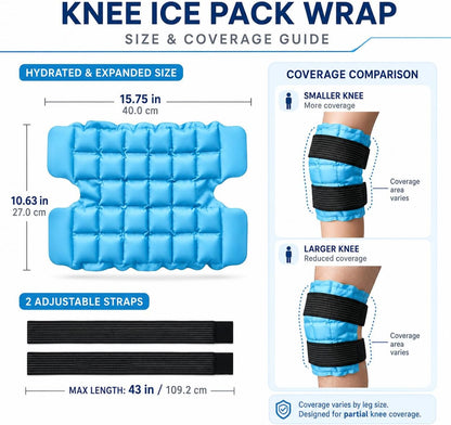 WORLD-BIO Ice Packs for Injuries Reusable, Knee Ice Pack Wrap with Straps, Gel Ice Wrap for Leg Pain Relief, Hot & Cold Compress Therap for Swelling, Water Soak Needed, Light Blue, 1Pack