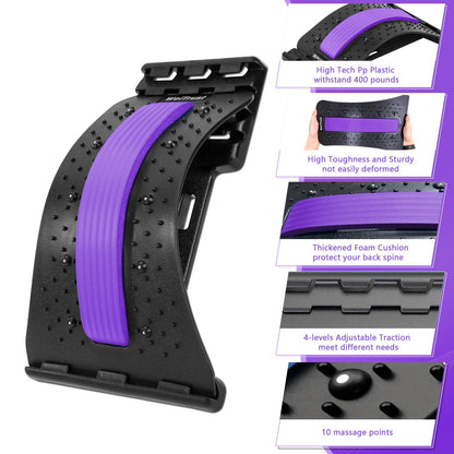 Back Stretcher - 4-Level Adjustable Lumbar Support Board & Back Cracker for Lower Back Pain Relief, Home Office Use (Purple)