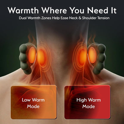 Neck Massager with Heat, Deep Kneading for Neck and Upper Shoulder Relief, Firm Shiatsu Pressure, 3 Modes, Cordless with Adjustable Strap