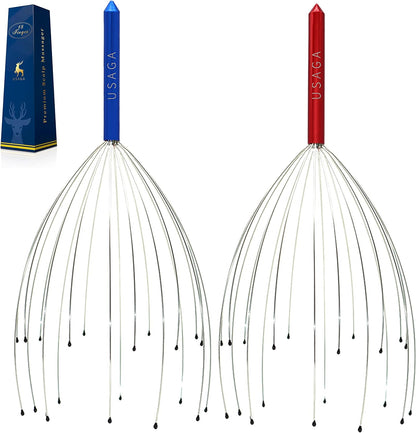 USAGA Head Massager Scalp Massager 20 Fingers Head Scratcher (Red & Blue)