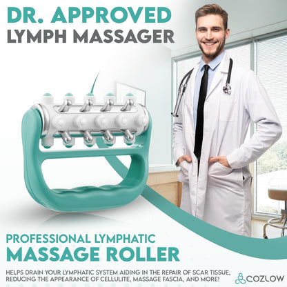 Handheld Lymphatic Drainage Massager - May Reduce Appearance of Cellulite | Cozlow manual massage tool w/ 7 rolling balls, helps support lymph system care, promotes healthy circulation & smoother skin