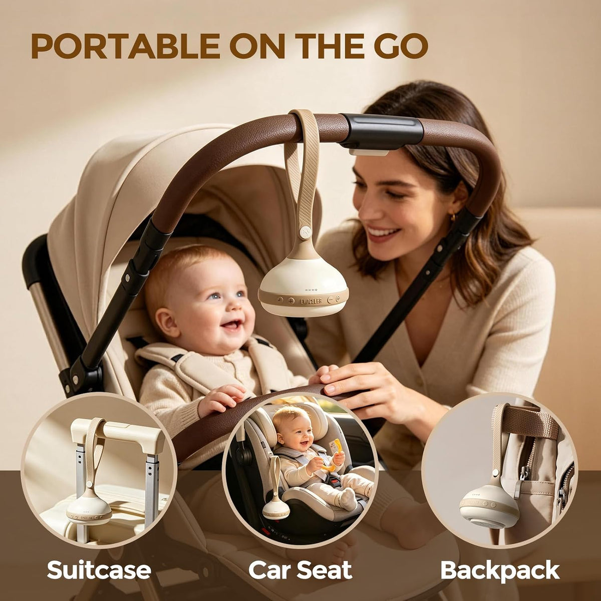 White Noise Machine for Baby, 9 Sounds Beige, Cry Detection Portable Travel