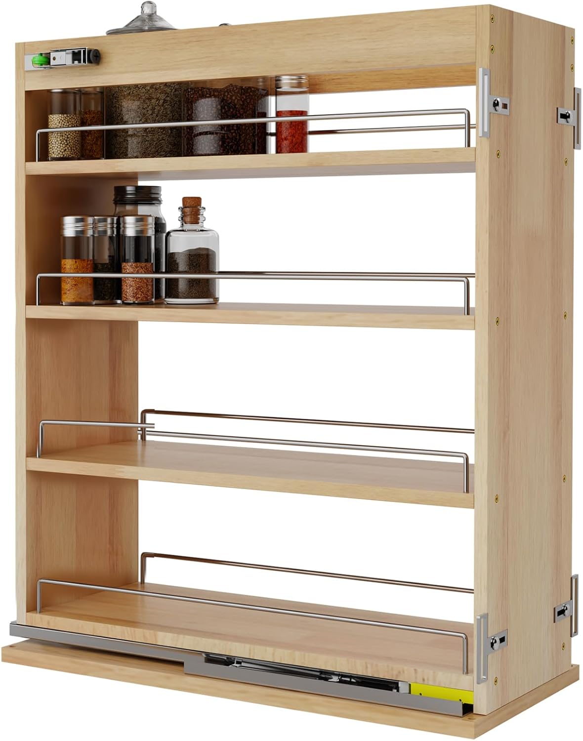 Pull Out Spice Rack Organizer for Cabinet (5" W x 22.3" D x 25.2" H), Sliding Spice Rack for Kitchen Cabinet, Wood Pull Out Cabinet Organizer for Multi-Use